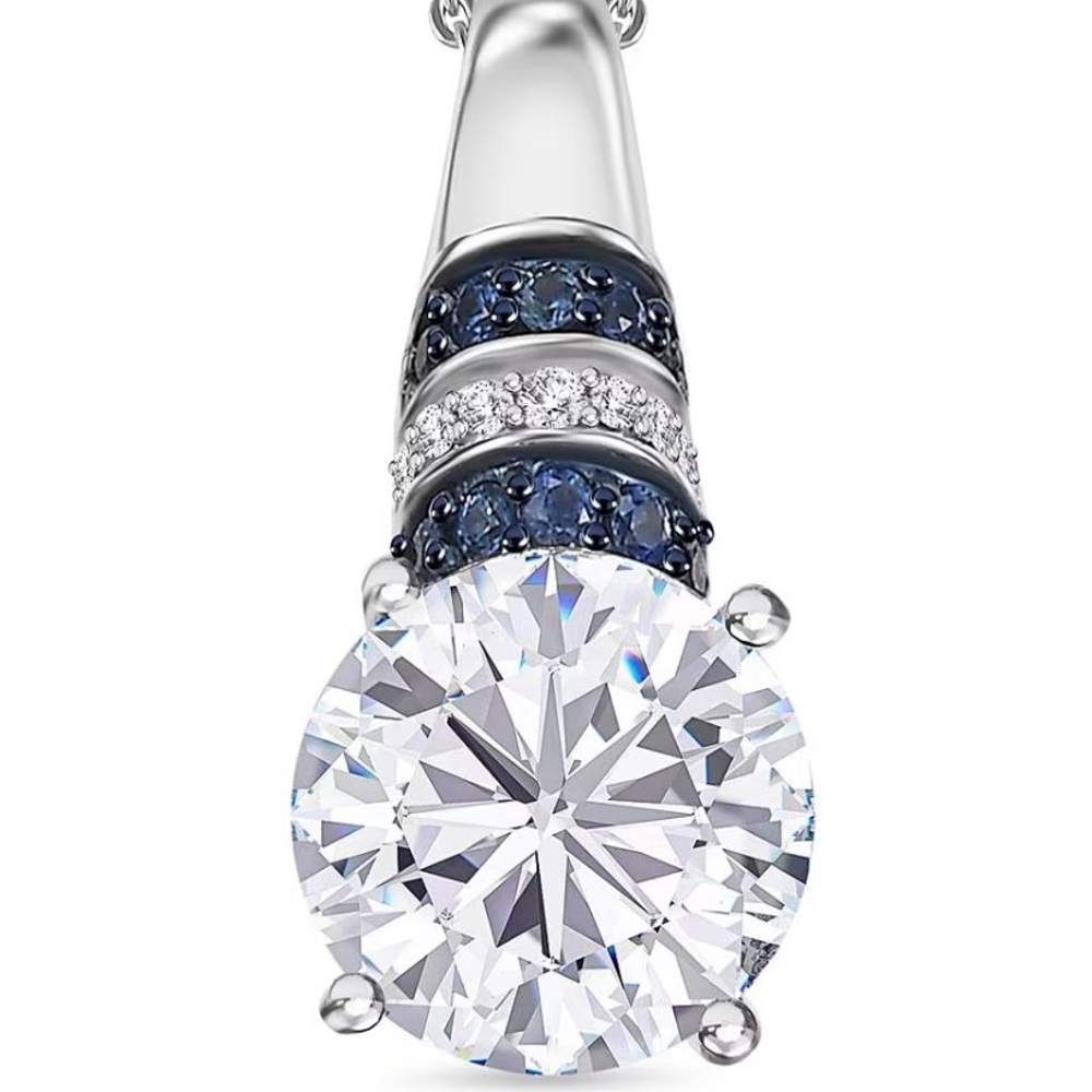 Moissanite and Blue Sapphire 3.80 ctw Pendant Necklace in Sterling Silver